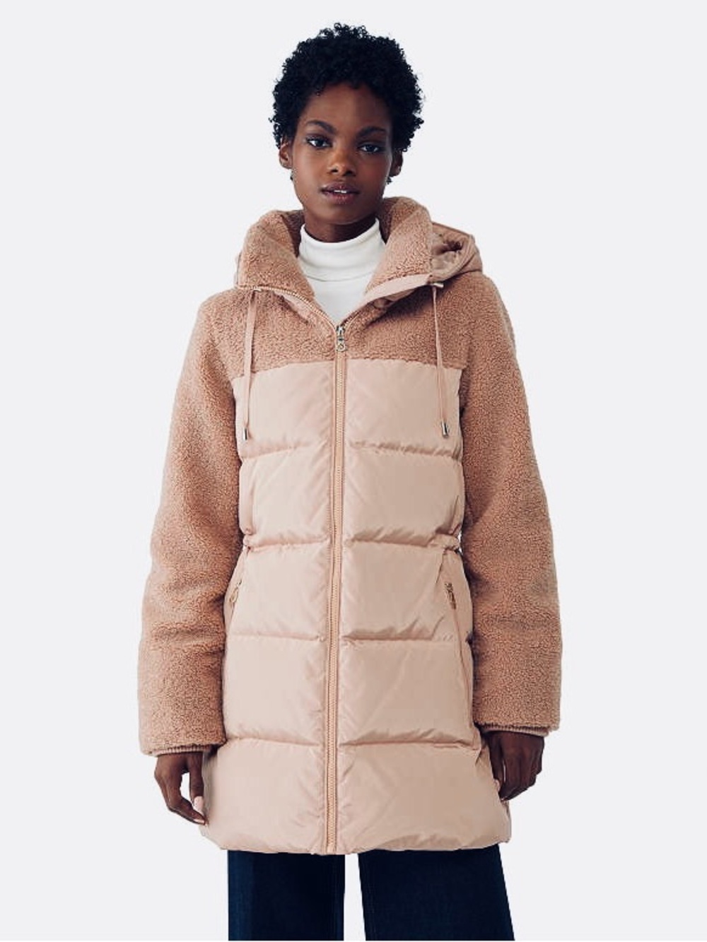 KATE SPADE | Mixed Media Sherpa hooded down puffer jacket/coat Dusty Mauve